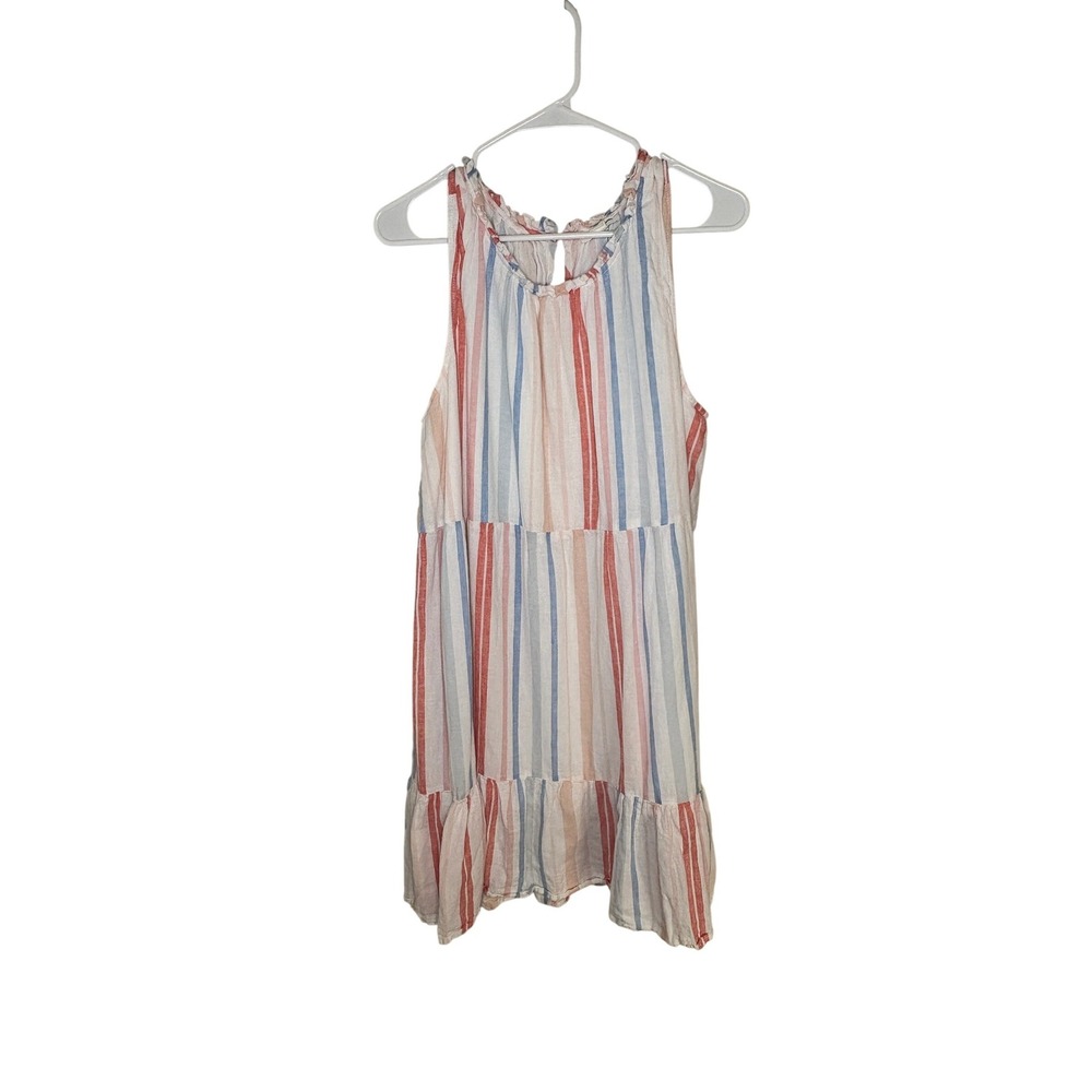 XXL Striped‎ Linen Cotton Tiered Dress Coastal Grandma Cottagecore